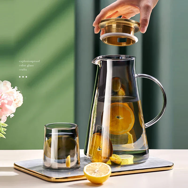 DecorBites™ Glass Tea Jug & Water Kettle Set - Heat Resistant Teaware Tray & Accessories
